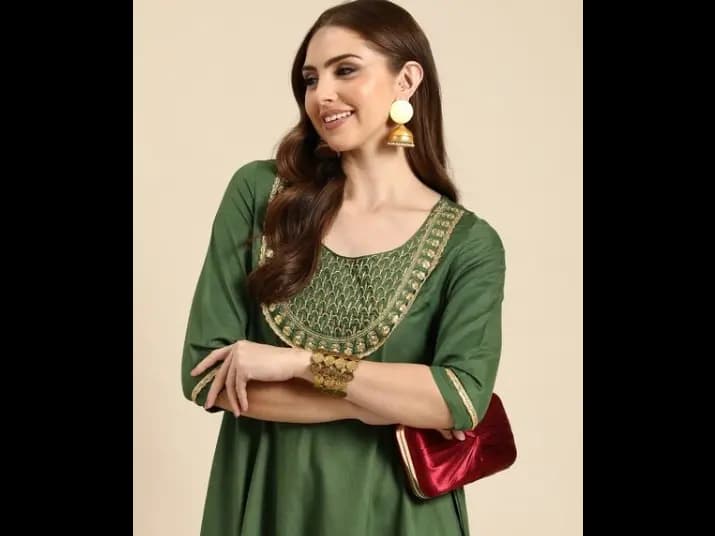 Ethnic Motifs Yoke Design Thread Work A-Line Kurta