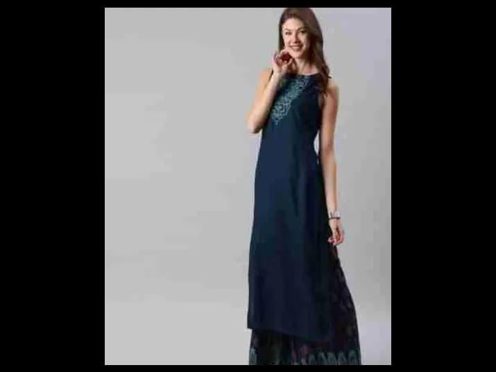 Women Blue Yoke Design Kurta with Palazzos