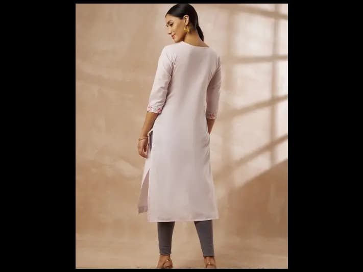 Floral Yoke Design Cotton Thread Work Kurta - Cotton (3)