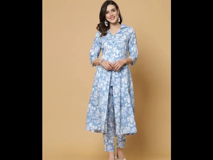 Floral Printed Regular Pure Cotton Kurta with Trousers