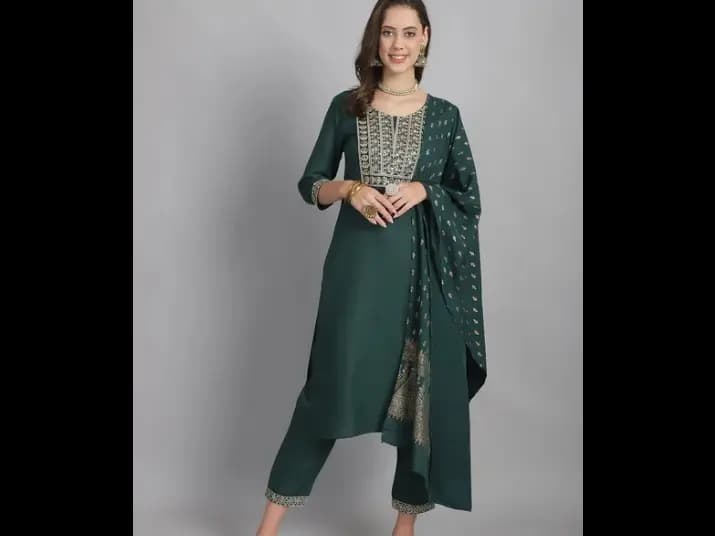 Ehnic Set Women Sequence work Straight Kurta and Pant set with Dupatta