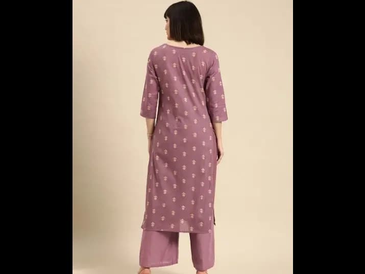 Mauve Printed Pure Cotton Kurta with Palazzos (3)