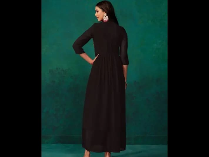 Mirror Work Embroidered Anarkali Kurta - Poly Georgette (3)