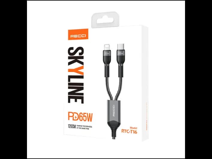 Recci RTC-T16 2 in 1 65W PD Fast Charging with Lightning and Type-C To Type-C PD Cable 1.2M - Recci RTC-T16 2 in 1 65W PD Fast Charging with Lightning and Type-C To Type-C PD Cable 1.2M (2)