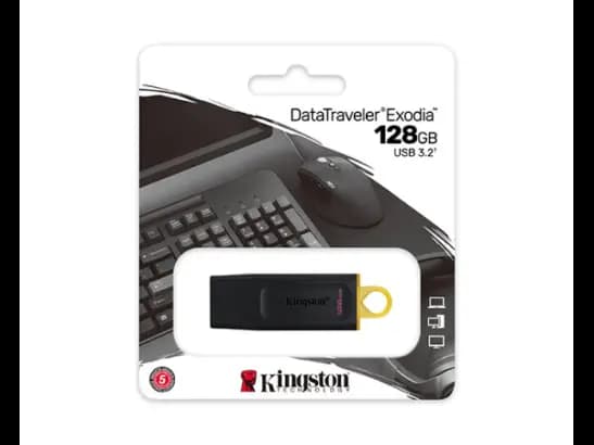 Kingston 128GB DataTraveler Exodia USB 3.2 Flash Drive -  USB 3.2 Gen 1 speeds  ,  capacities with colorful loop that easily attaches to key rings ,  cap protects the USB plug  with 1 year warranty
