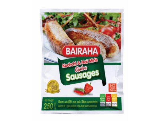Bairaha Kochchi & Naimiris Chicken Sausages 250g - Chicken sausages made with top class load  of Kochchi & Nai Miris and other spices to  be served as an appetize