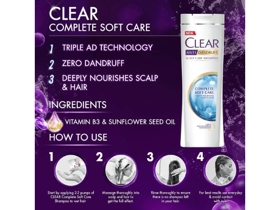 Clear Complete Soft Care Shampoo 180ml - Clear Complete Soft Care Shampoo is a comprehensive solution for a healthy scalp and beautiful hair. (5)