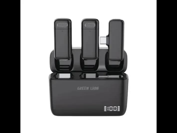 Green Lion Duo Cast Wireless Mic Black For (Type-C) And (Lightning) Connectors – GNDCTWMICTCBK with 3 Month Warranty