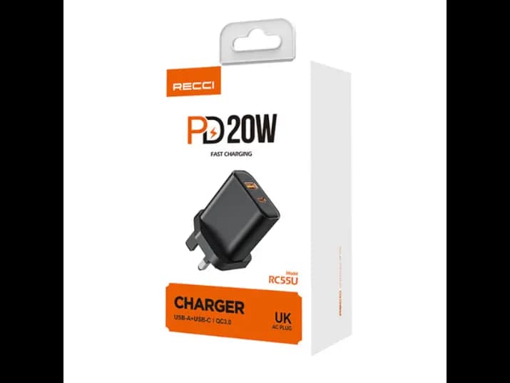 Recci RC55U PD 20W Fast Charger Black with 3 month warranty (4)