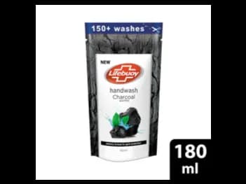 Lifebuoy Charcoal and Mint Handwash Refill Pouch 180ml - Lifebuoy with active natural shield, charcoal and mint for germ protection in 10 seconds.