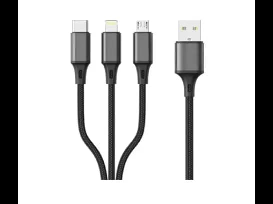 Aspor AC-23 Aluminum Alloy 3-in-1 Charging Cable - Charging & Data Transmission , Stable, safe, and Fast charging support , Stable voltage 3.0A, 1M Cable