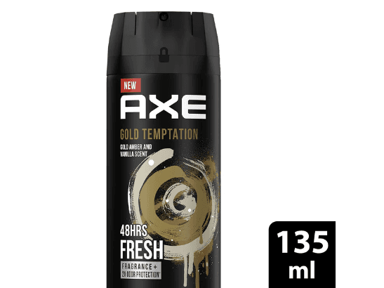 Axe Gold Temptation Deodorant 135ml - blend of molten chocolate with fresh citrus and smoky amber for a darkly sweet, masculine scent.