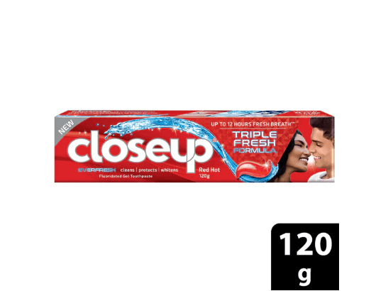 Closeup Red Hot Toothpaste 120g - Closeup Triple Fresh Formula, with the combined power of 3 ingredients, gives you up to 12 hours of fresh breath.
