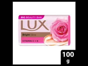 Lux Bright Glow Body Soap 100g - infused with Rose Water and Vitamin E to brighten your skin and provide a fragrant