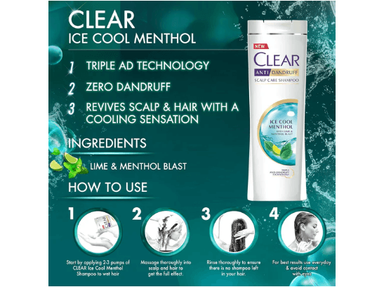 Clear Ice Cool Menthol Shampoo 180ml - Clear Ice Cool Menthol Shampoo is a refreshing and invigorating solution for a healthy scalp and hair (3)