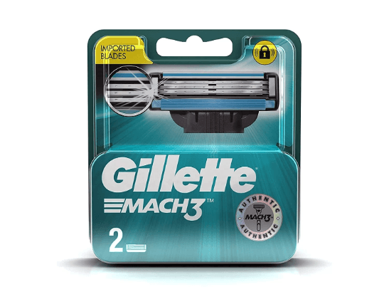 GILLETTE MACH3 CARTRIDGES 2S - comfortable shave , lubrications strip , 3 stronger-than-steel blades