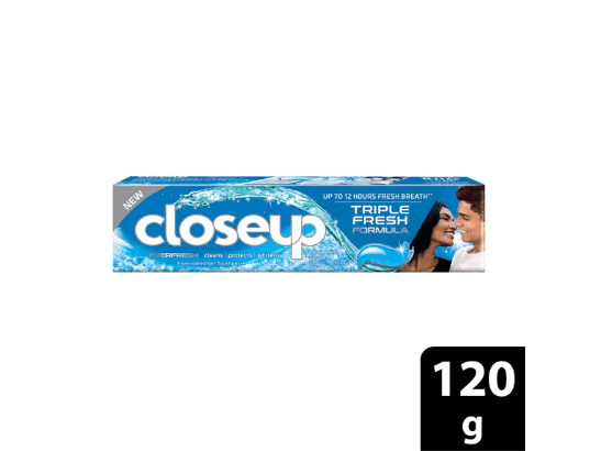 Closeup Peppermint Splash Toothpaste 120g - Closeup Triple Fresh Formula, with the combined power of 3 ingredients, gives you up to 12 hours of fresh breath.