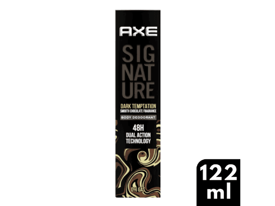 Axe Signature Dark Temptation Body Deodorant Spray 122ml - Treat yourself to some chocolate goodness with the Axe Signature Dark Temptation no gas body deodorant for men
