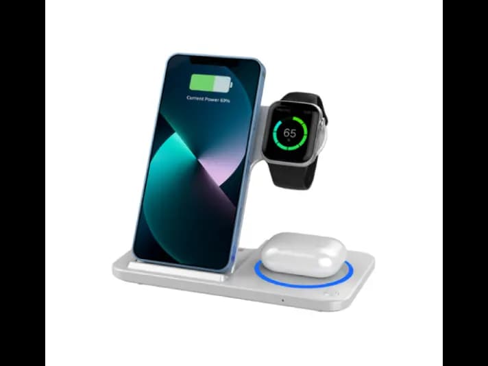Wiwu Wi-W020 Foldable 15W 3 In 1 Wireless Charger  - With Night lights , Foldable, save space , 15W fast wireless charging , Multi-purpose with 6 Month Warranty