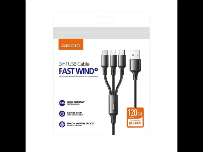 Recci RCS-D120 Fast Wind Series 3 In 1 USB-A To Lightning – Type-C – Micro Charging Data Cable 1.2M (4)