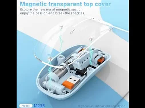 Mouse BT Wireless M233,Transparent Magnetic Mouse 2.4G Rechargeable for PC - White (4)