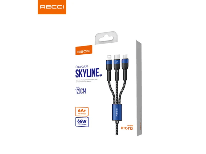 RECCI RTC-T12 3 IN 1 TYPE-C (6A) + LIGHTNING + MICRO USB CABLE 1.2M