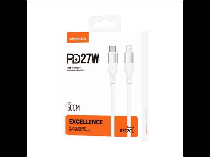 Recci RS22CL PD 27w Type-C To Lightning 150cm Cable White -03 Month Warranty (3)