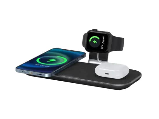 WiWU PA3IN1B Power Air 3 IN 1 Wireless Charger - 15W smart wireless charging. , Double-coil normal plus magnetic , Reversible stand , Bottom storage wire with 6 Months Warranty