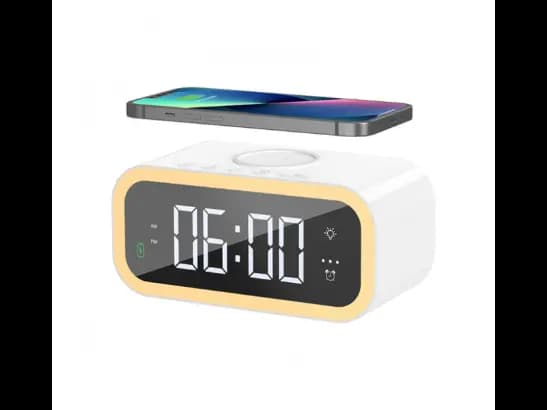 Wiwu Wi-W015 15W Wireless Charger With Digital Alarm Clock  White - 15W fast wireless charging , Alarm clock independent setting , Two colors lights to switch  with 3 Month Warranty