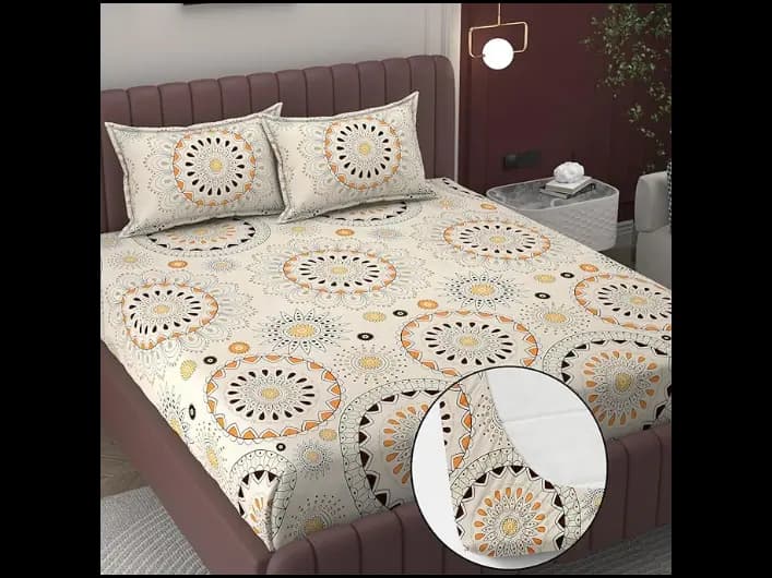 BELVOSTUM Elastic Fitted Bedsheets Double Bed | Bedsheet for Double Bed King Size | Bedsheets King Size Bed with 2 Pillow Covers | Elastic Bedsheet (60x72) inch (Cream Beige) (3)