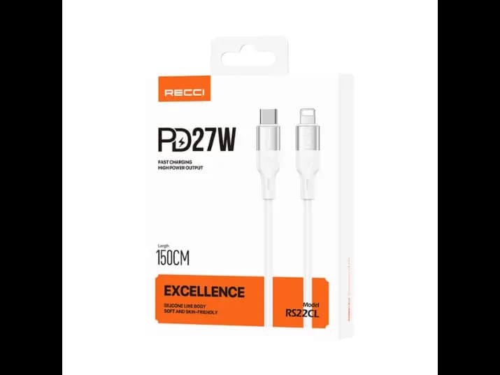 Recci RS22CL PD 27w Type-C To Lightning 150cm Cable White (4)