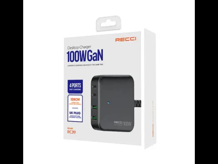 Recci RC39 100W Gan Desktop Charger Black with 3 month warranty (5)