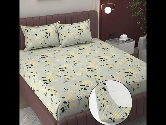 BELVOSTUM Elastic Fitted Bedsheets Double Bed | Bedsheet for Double Bed King Size | Bedsheets King Size Bed with 2 Pillow Covers | Elastic Bedsheet (60x72) inch (Cream Beige) (4)