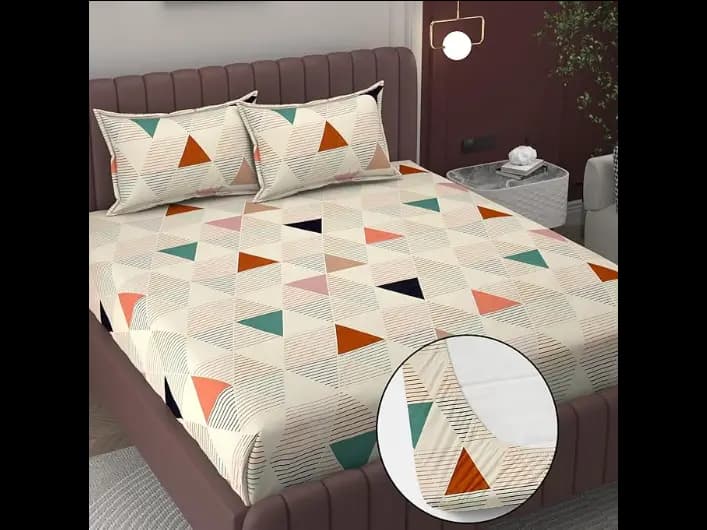 BELVOSTUM Elastic Fitted Bedsheets Double Bed | Bedsheet for Double Bed King Size | Bedsheets King Size Bed with 2 Pillow Covers | Elastic Bedsheet (60x72) inch (Cream Beige) (7)