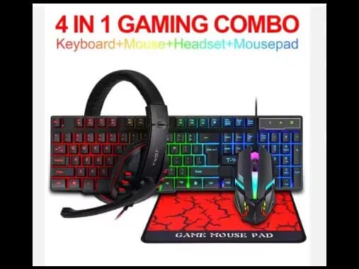 YGM 4 in 1 Gaming Keyboard and Mouse Combo RGB Rainbow Backlit Gaming Keyboard and Gaming Mouse USB Wired Set
