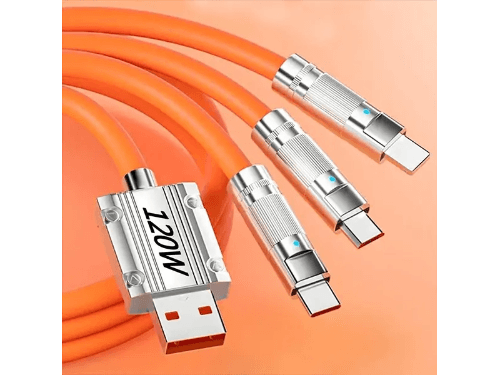 3in1 Super Fast Charging Cable 120W 6A Zinc Alloy Cable - Orange (3)