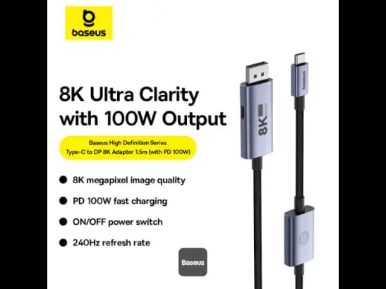Baseus High Definition Series Type-C to DP 8K 60Hz Ultra Clarity Adapter With 100W PD Cable & ON/OFF Button 1.5M - Black (3)