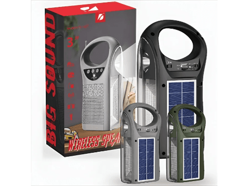 KTS-1437 Bluetooth, USB, SD Card & FM Radio Supported Solar Charging Speaker With Torch & Flashlight (Speaker & Lamp) - Black