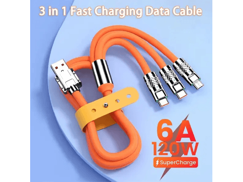 3in1 Super Fast Charging Cable 120W 6A Zinc Alloy Cable - Orange (2)