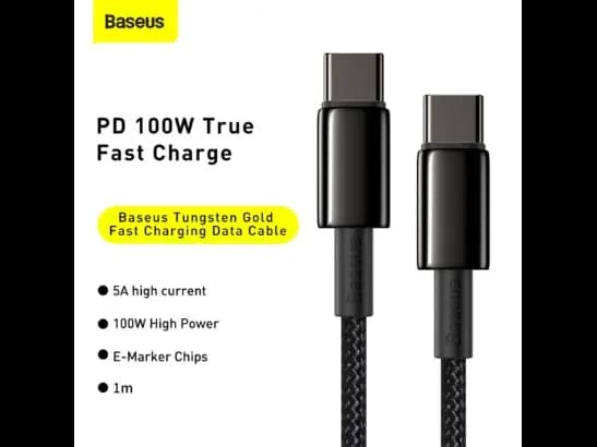 Baseus Tungsten Gold 1M Fast Charging Data Cable Type-C to Type-C 100W – Black (6)