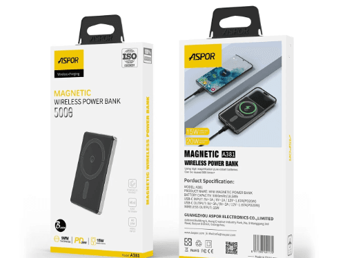 Aspor A381 Wireless Magnetic Portable 5000mAh Power bank - Black (2)