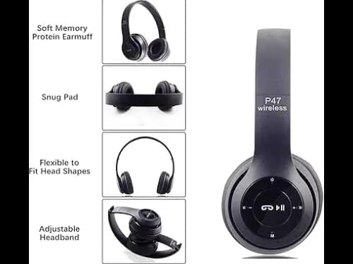 Bluetooth Wireless P47 5.0 EDR Headphones - Black (4)