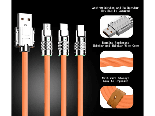 3in1 Super Fast Charging Cable 120W 6A Zinc Alloy Cable - Orange (5)