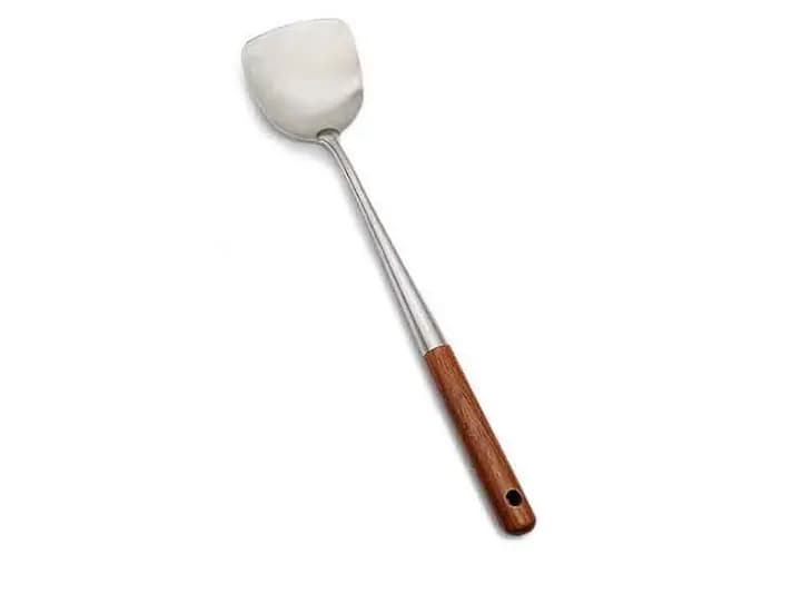 Wide Flat Spoon Stainless Steel with Wooden Handle