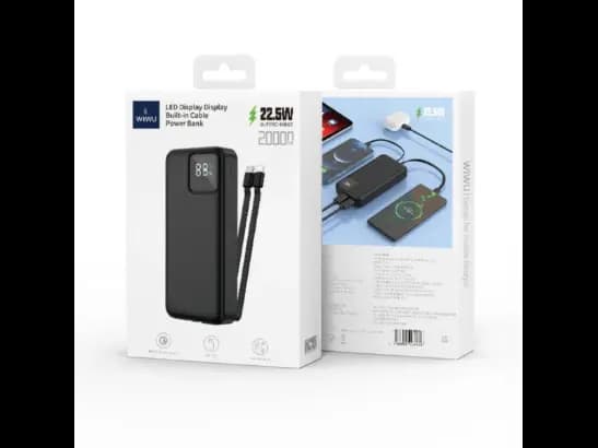 Wiwu JC-22 22.5w 20000mAH LED Display Built In Cable Powerbank Black (4)