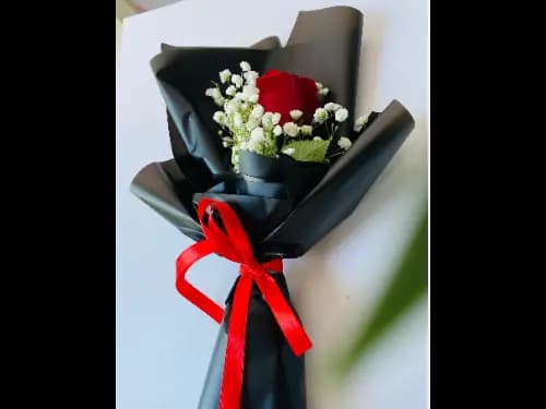 Single Red Rose Flower Bouquet for Valentines