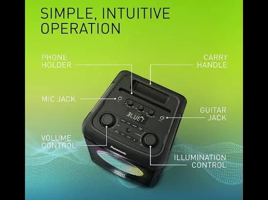 Panasonic SC-BMAX5E-K Portable Party Speaker with Bluetooth, Built-in Lights, 75W, USB, Optical Input for TV, Guitar & Mic Inputs for Karaoke, Black (2)