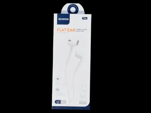 Sendem v10 flat music stereo earphone - White