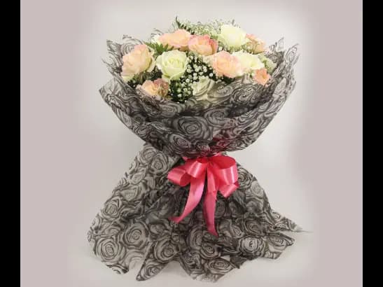 White & Pink 15 Roses Bouquet  - MF236