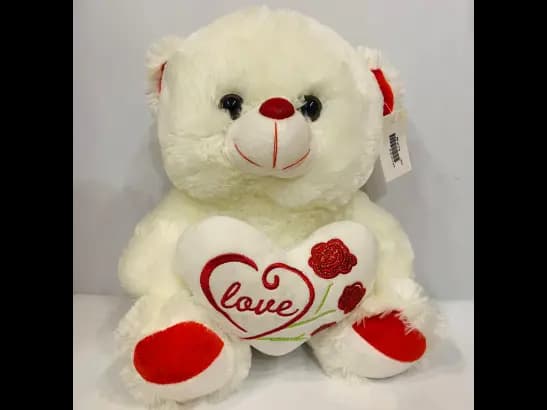 Cute White Teddy with Heart Plushie